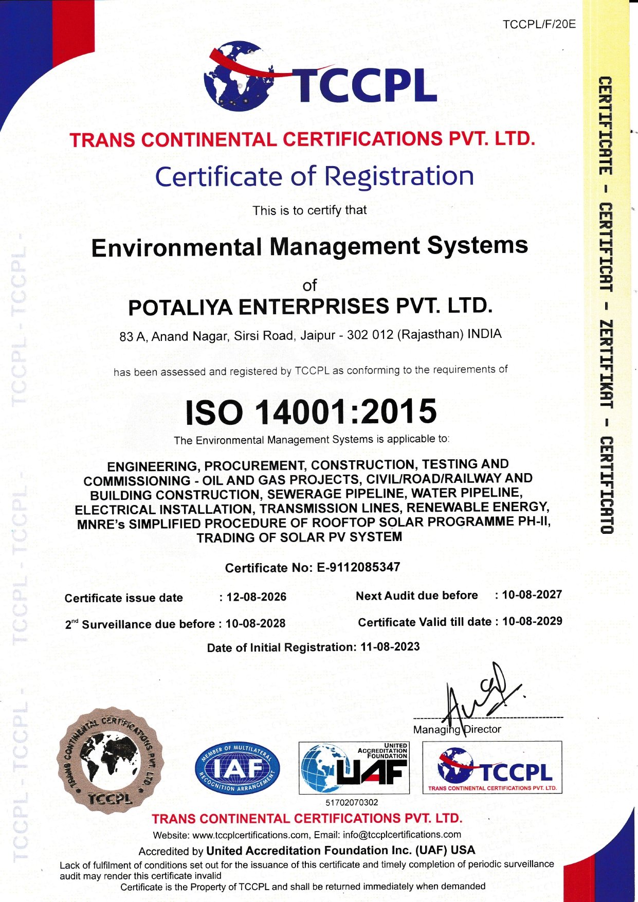 PEPL Solar ISO 9001:2015 Certificate